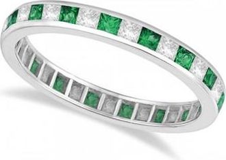 Allurez Princess-Cut Emerald & Diamond Eternity Ring 14k White Gold (1.26ct)