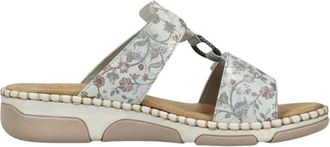 Rieker Sandaal met klittenbandsluiting en bloemenpatroon - Dames - Schoenen - Wit - Maat: 42 EU Synthetisch
