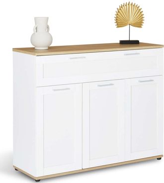 IDMarket Credenza Vito 100 Cm Con 3 Ante E 1 Cassetto, Bianco E Piano In Legno