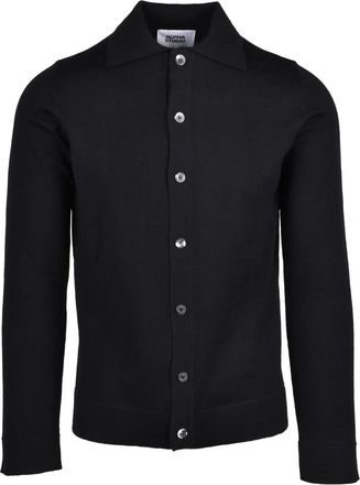 Alpha Studio Black Button-Down Extrafine Merino Wool Shirt