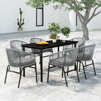 vidaXL Juego De Comedor De Jard&iacute;n 7 Piezas Rat&aacute;n Sint&eacute;tico Gris Vidaxl
