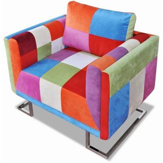 vidaXL Vidaxl - Sill&oacute;n Cubo Con Dise&ntilde;o De Retales Tela Patchwork Patas Cromadas