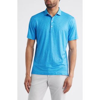 Johnnie-O Plumeria Floral Featherweight Performance Polo in Palisades Blue at Nordstrom, Size Xx-Large