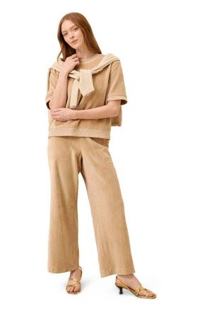 Pact Organic Cotton Pure Velour Wide Leg Pant in Sesame at Nordstrom, Size Xx-Large 26
