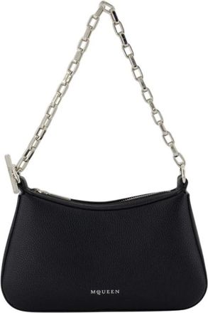 Alexander McQueen Zwarte Leren T Bar Handtas - Dames - Schoudertassen - Zwart - ONE Size - Katoen - Tassen