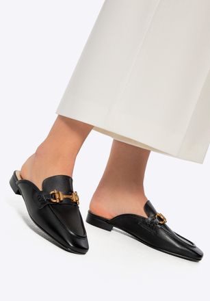 Wittchen Dames Leren Loafers met Open Hak Zwart Natuurlijk Leer