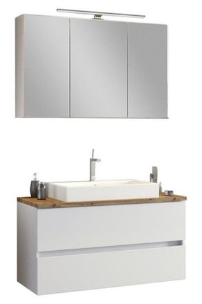 Held Badezimmer, Wei&szlig;, Eichefarben, Holzwerkstoff, 2 Schubladen, 100 cm, Made in Germany, h&auml;ngend, Badezimmer, Badm&ouml;belsets & Badm&ouml;belserien, Badm&ouml;bel-Sets