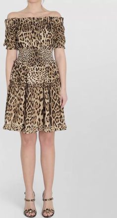 Dolce & Gabbana cotton leopard-print bardot mini dress