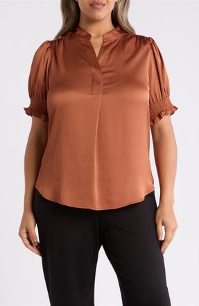 Anne Klein Crinkled Satin Top in Cedar Spice at Nordstrom, Size 1X