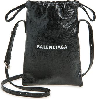 Balenciaga Shopper Phone Holder in 1090 Black/L White at Nordstrom