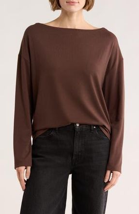 AllSaints Rita Boat Neck Long Sleeve Top in Bitter Brown at Nordstrom Rack, Size X-Small