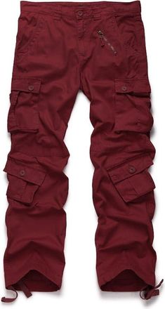 OCHENTA Mens Casual Military Army Camo Combat Trousers,Wild Cargo Pants with 8 Pockets 3357 Wine Red 34