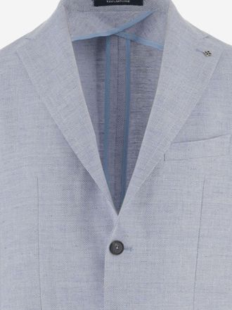 Tagliatore Mens Linen Blend Single-Breasted Jacket Light Blue