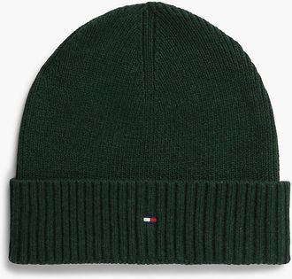 Tommy Hilfiger Mens Cotton-Cashmere Blend Beanie - Majestic Emerald Melange