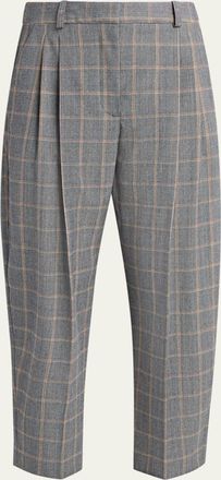 Stella McCartney Check Tapered Barrel-Leg Crop Trousers
