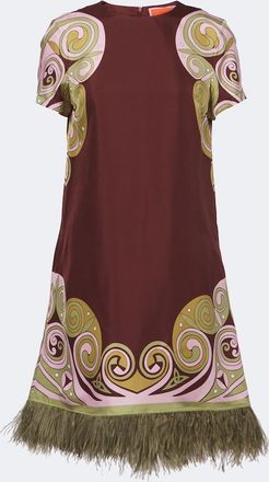 La DoubleJ Kells Swirl feather-trimmed silk minidress