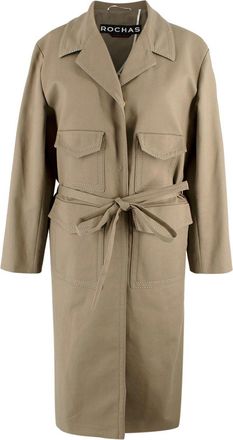 Rochas Khaki Belted Longline Trench Coat Size XS