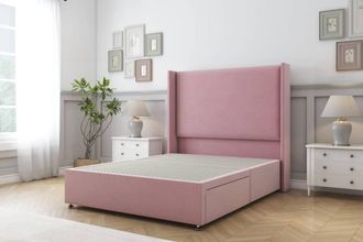 Sloomy Devonshire Plush Divan Base 2 Drawers - 54 Wingback Headboard in Pink | Size: Double