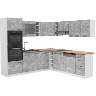 Vicco Cocina Esquinera R-line, Hormig&oacute;n/blanco, 237 X 247 Cm, Et Roble