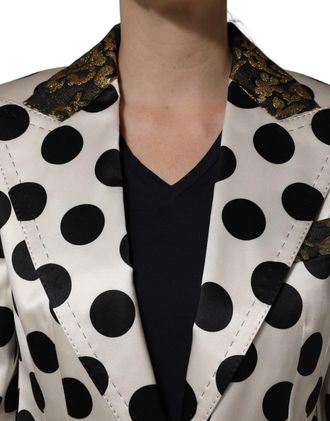 Dolce & Gabbana Womens White Brocade Polka-Dot Print Blazer Jacket Black And Clothing