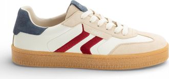 Tamaris Tamaris heren sneakers van off-white leer met rode streep