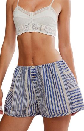Free People Home By 8 Textured Stripe Cotton Boxer Shorts in Blue at Nordstrom, Size X-Small