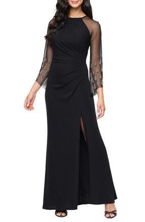 Alex Evenings Metallic Long Sleeve Gown in Black Gold at Nordstrom, Size 14P