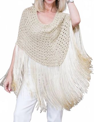 Solange Crochet Short Triangle Poncho In Champagne
