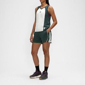 New Balance Womens Basketball Performance Mesh Short in Green/White, size X-Small