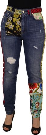 Dolce & Gabbana Dolce Gabbana Floral Patch Jeans Verweerde Denim