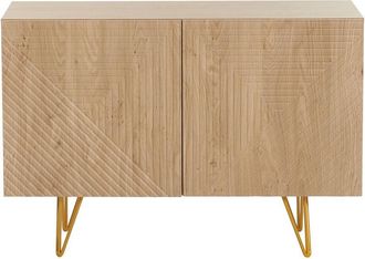 Miliboo Aparador De Dise&ntilde;o De Madera De Roble Claro Con Grabados Y Metal Dorado 2 Puertas 107 Cm Ozen