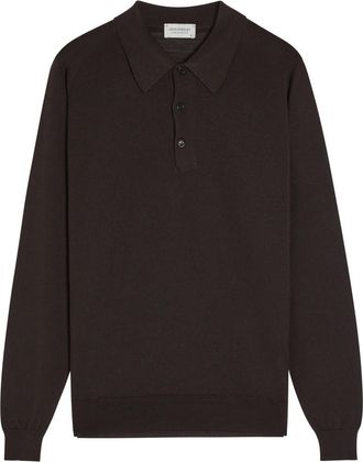 John Smedley Caverhill Merino Wool Polo Shirt - Brown - XL