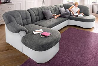 Domo Collection Wohnlandschaft »Flores auch in Leder-Bezug, B/T/H: 293/180/86 cm, U-Form« wahlweise mit Bettfunktion, wahlweise mit Federkern