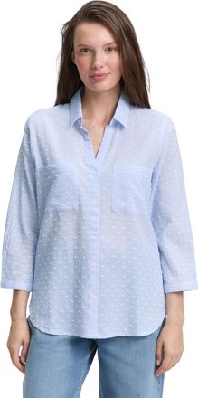 Tom Tailor Hemdbluse TOM TAILOR, Damen, Gr. 46, blau (blau wei&szlig; dobby stripe), Obermaterial: 100% Baumwolle, gestreift, regular fit Po-bedeckend, Manschette, Blu