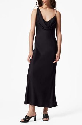 & Other Stories Asymmetric Cowl Neck Satin Midi Dress in Black Dark at Nordstrom Rack, Size 2