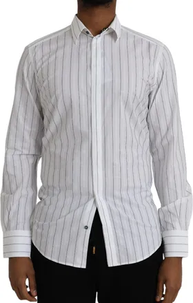 Dolce & Gabbana Black White Striped Formal Dress GOLD Mens Shirt