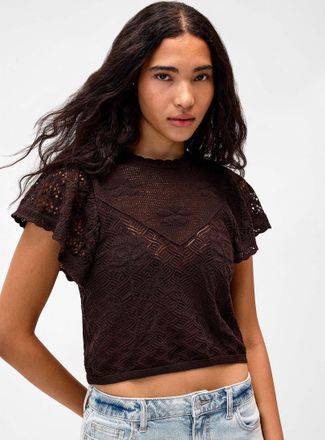 Only Womens Scalloped trim openwork sweater