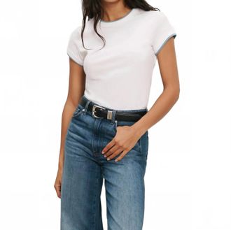 Veronica Beard Devin Crewneck T-Shirt In White/blue River