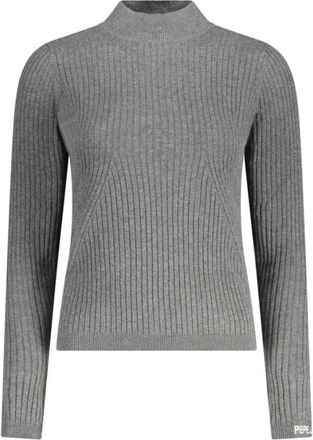 Pepe Jeans London Gebreide trui met hoge hals - Dames - Coltruien - Grijs - L - Katoen - Truien & Vesten