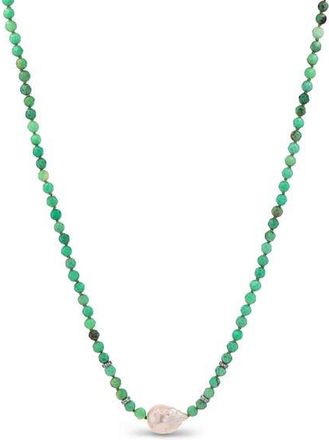 Sheryl Lowe Chrysoprase Bead Necklace with Baroque Pearl and Diamond Rondelles in Chrysoprase /Sterling Silver at Nordstrom, Size 18