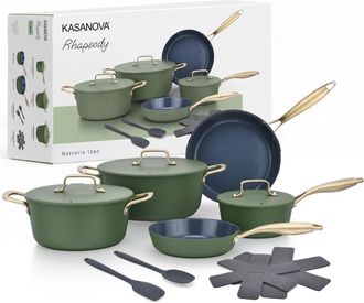 KASANOVA Batteria 12 pezzi antiaderente ceramico Rhapsody verde