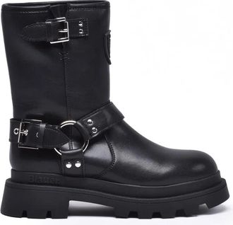 Blauer Black Leather Rubber Mens Biker Boots
