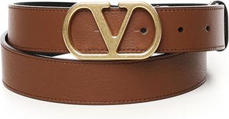 Valentino Garavani Leren riem met VLogo-detail - Heren - Riemen - Bruin - 110 CM - Leer - Accessoires