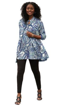 Jessica London Georgette Button Front Tunic in Blue Seafoam Paisley at Nordstrom, Size 14