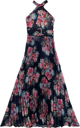 By Ti Mo Glanzende Halternek Maxi Jurk - Dames - Maxi kleedjes - Veelkleurig - M - Polyester - Kleedjes