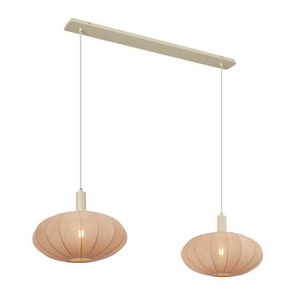 QAZQA Japandi L&aacute;mpara Colgante Japandi Beige Con Pantalla De Tela 2 Luces - Bida Textil /acero Redonda Adecuado Para Led Max. 2 X 15 Watt - Qazqa