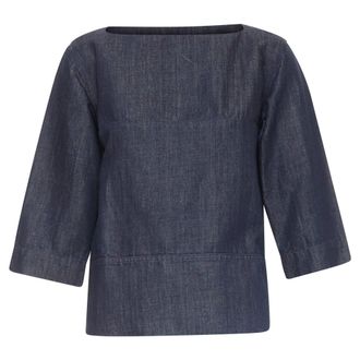 Marni denim cotton linen square bateau neck zipper boxy top