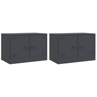 Berkfield Home TV Cabinets 2 pcs Anthracite 67x39x44 cm Steel in Dark Grey | Size: 67 x 39 x 44 cm