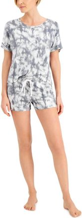 Alfani Ultra-Soft Pajama Short Set In Gray Tie Dye