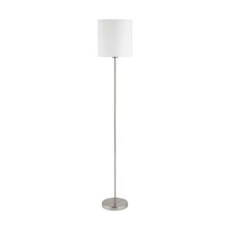 Loops Floor Lamp Light Satin Nickel Shade White Fabric Pedal Switch Bulb E27 1x60W